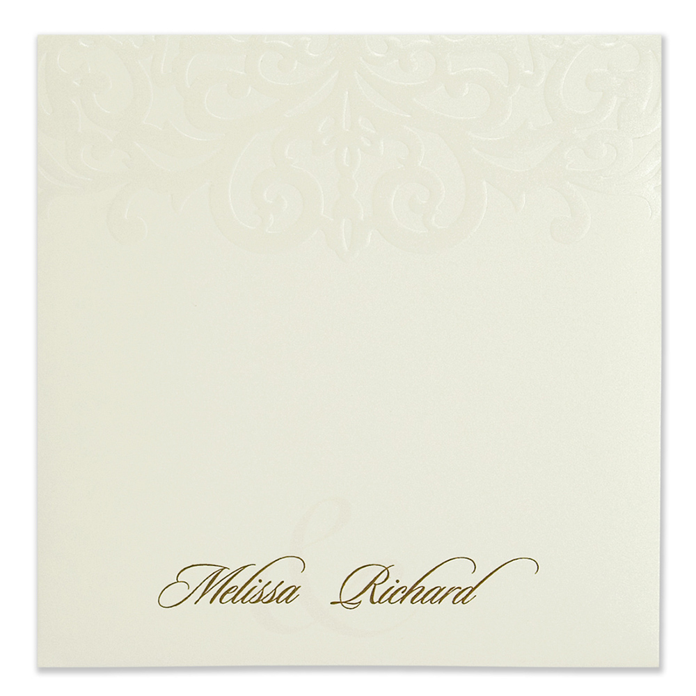 Indian wedding card wiith laser cut floral pocket in Ivory - Click Image to Close